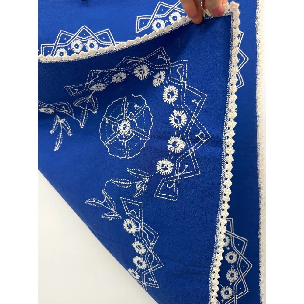 Boho Table Dresser Scarf Embroidered Floral Crochet Trim Square Cottage 29x30